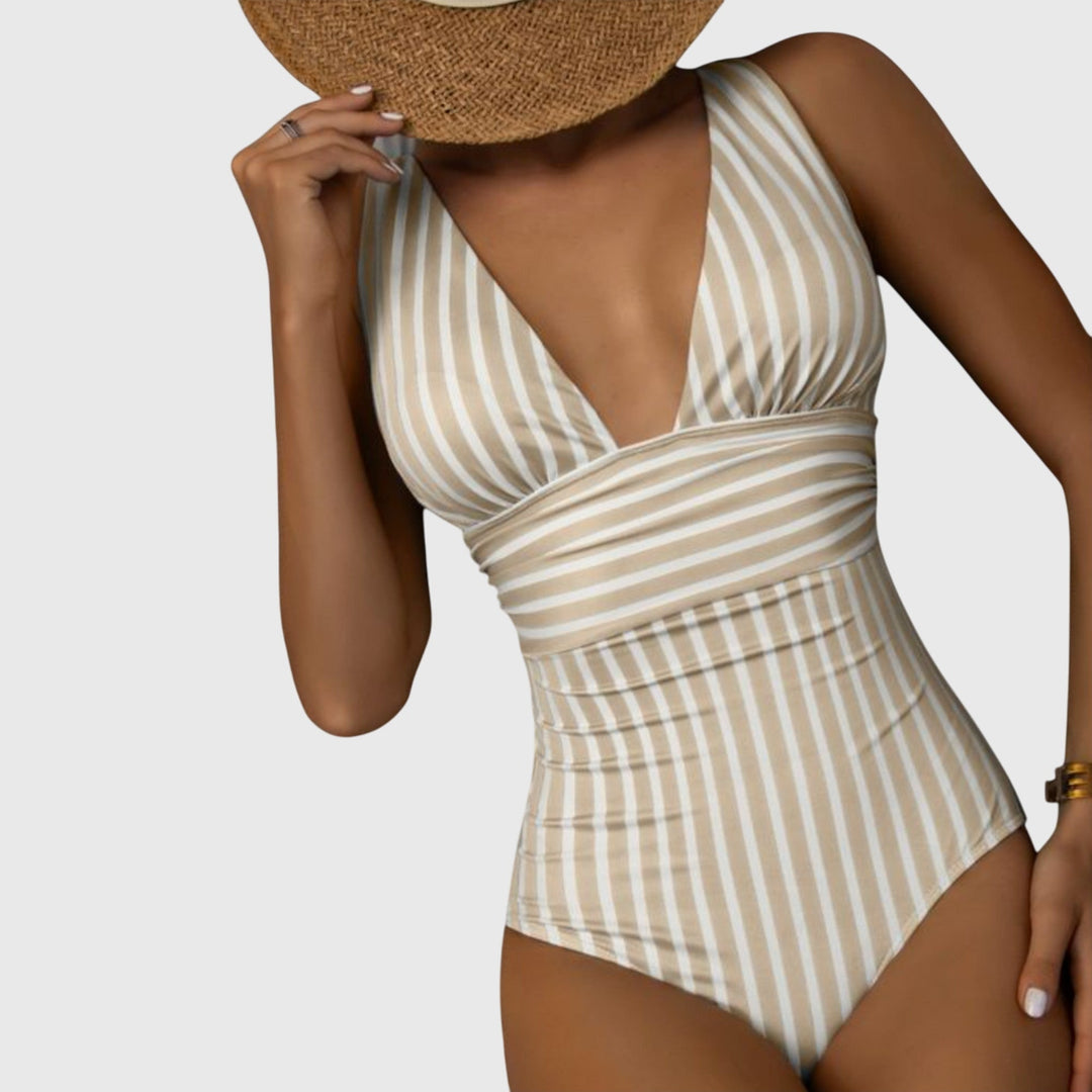 Violet | Women’s Striped V-Neck One-Piece Swimsuit